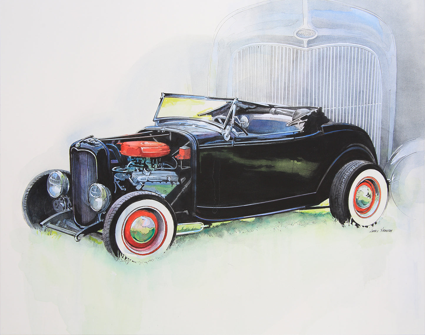 Classic Roadster- Nostalgic Hot Rods Watercolor Fine Art Print by Larry Hampton