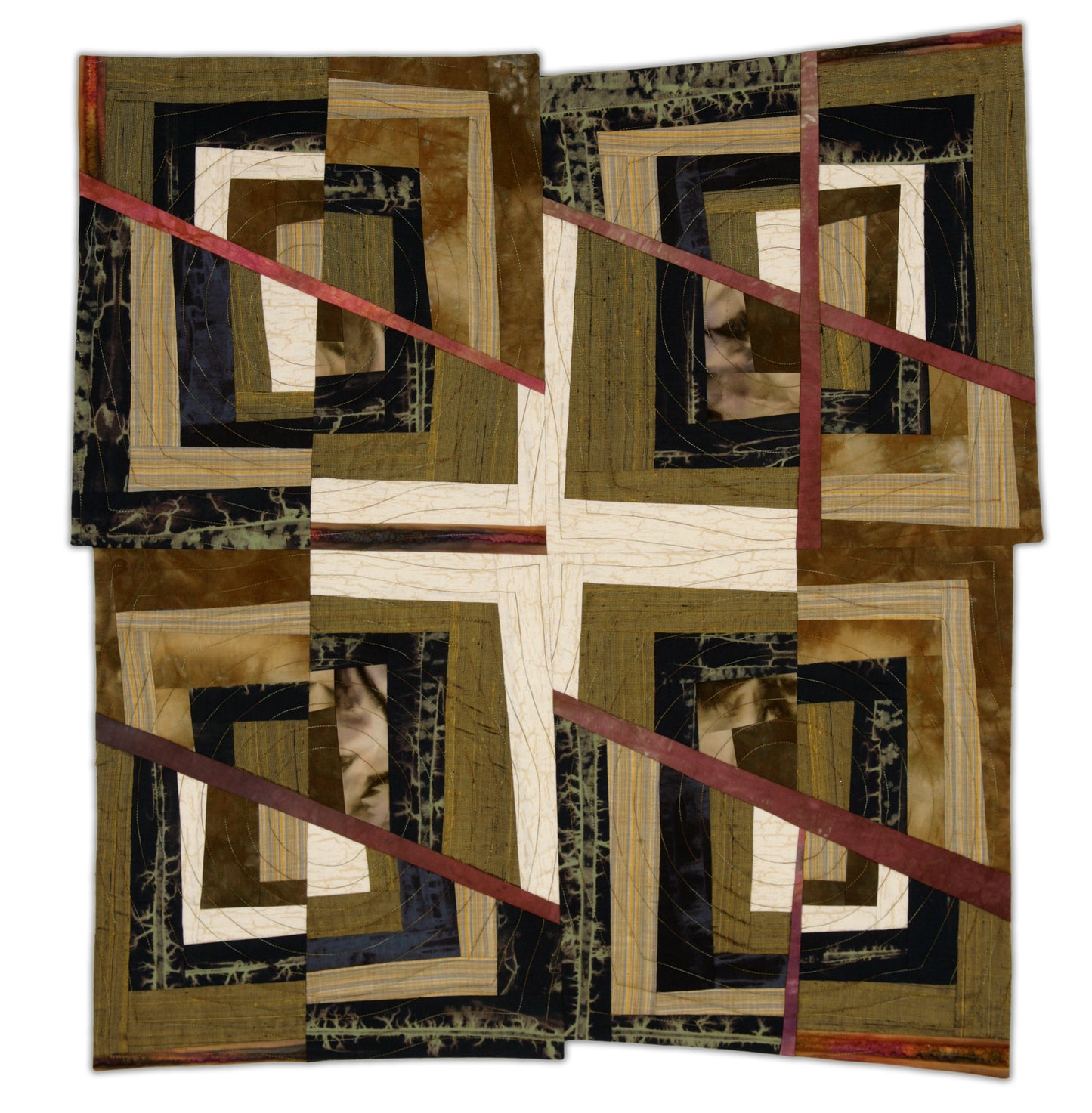 Crazy Log Cabin - A one-of-a-kind Fiber Art Quilt by KAREN HAMPTON