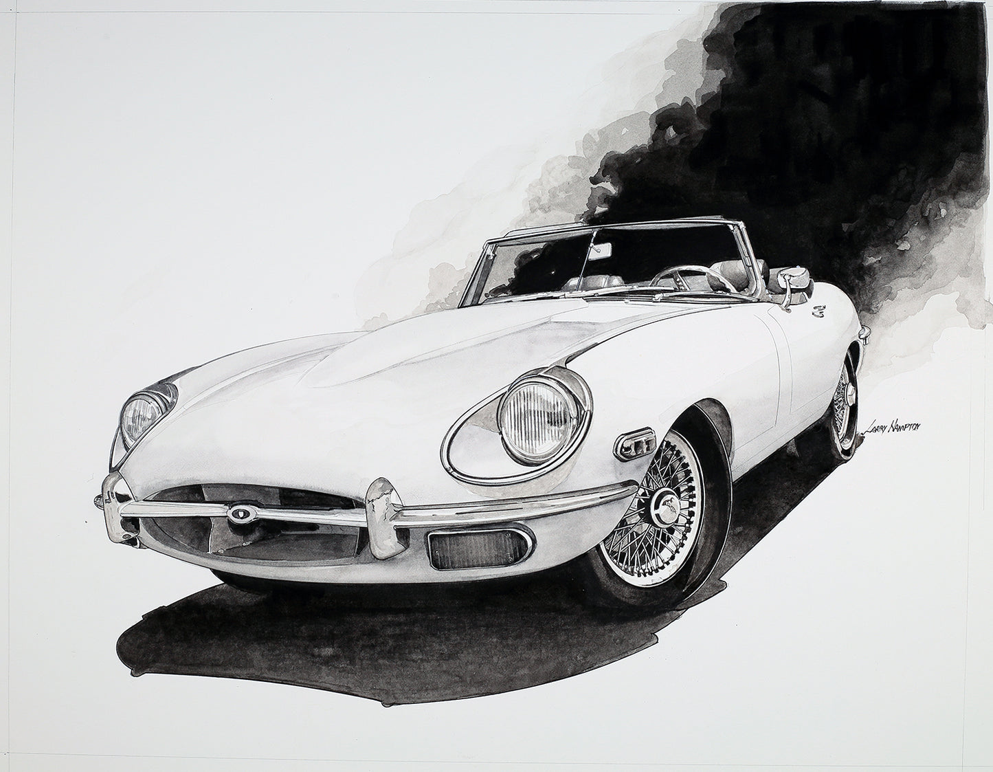 XKE - Classic Sports Car Watercolor Fine Art Print by Larry Hampton
