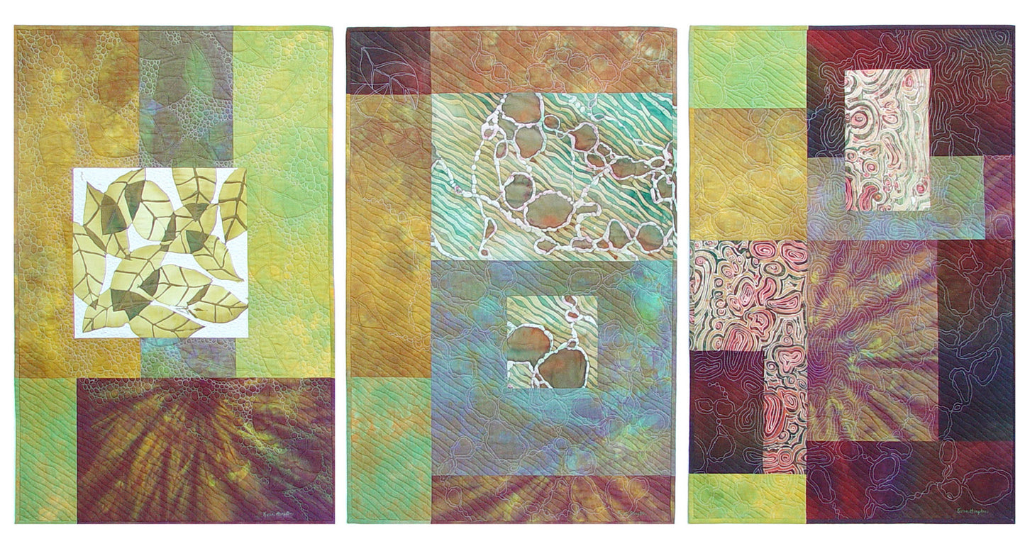 Autumn Rhythm - A one-of-a-kind Fiber Art Quilt (triptych) by KAREN HAMPTON