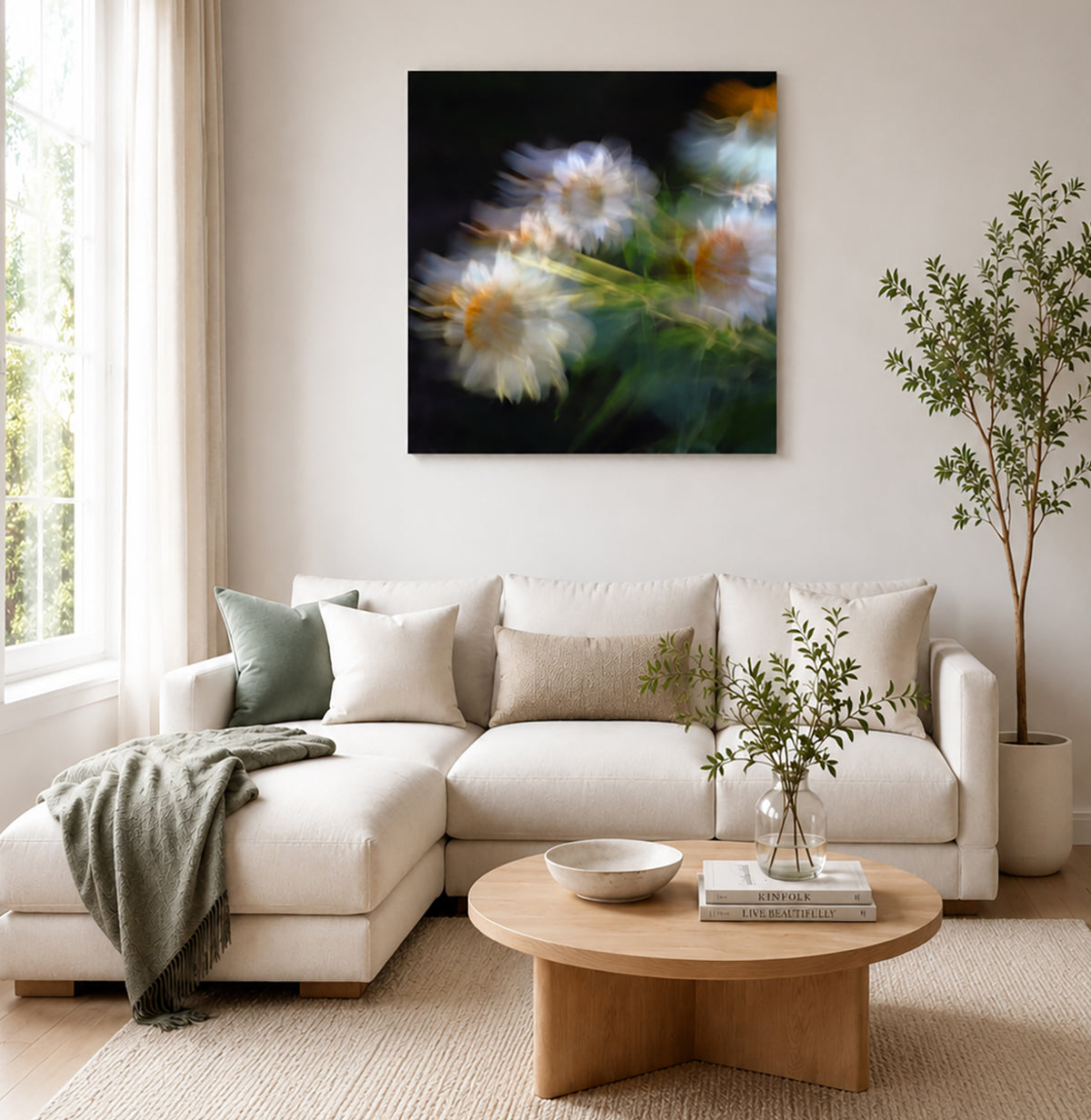 Luminous Aura – White Echinacea Impressionist Canvas Art Print
