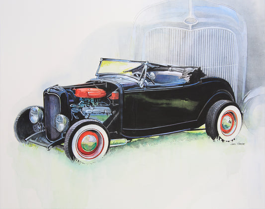 Classic Roadster- Nostalgic Hot Rods Watercolor Fine Art Print by Larry Hampton