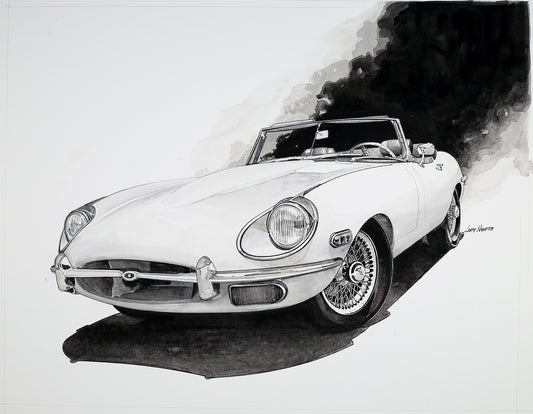 XKE - Classic Sports Car Watercolor Fine Art Print by Larry Hampton