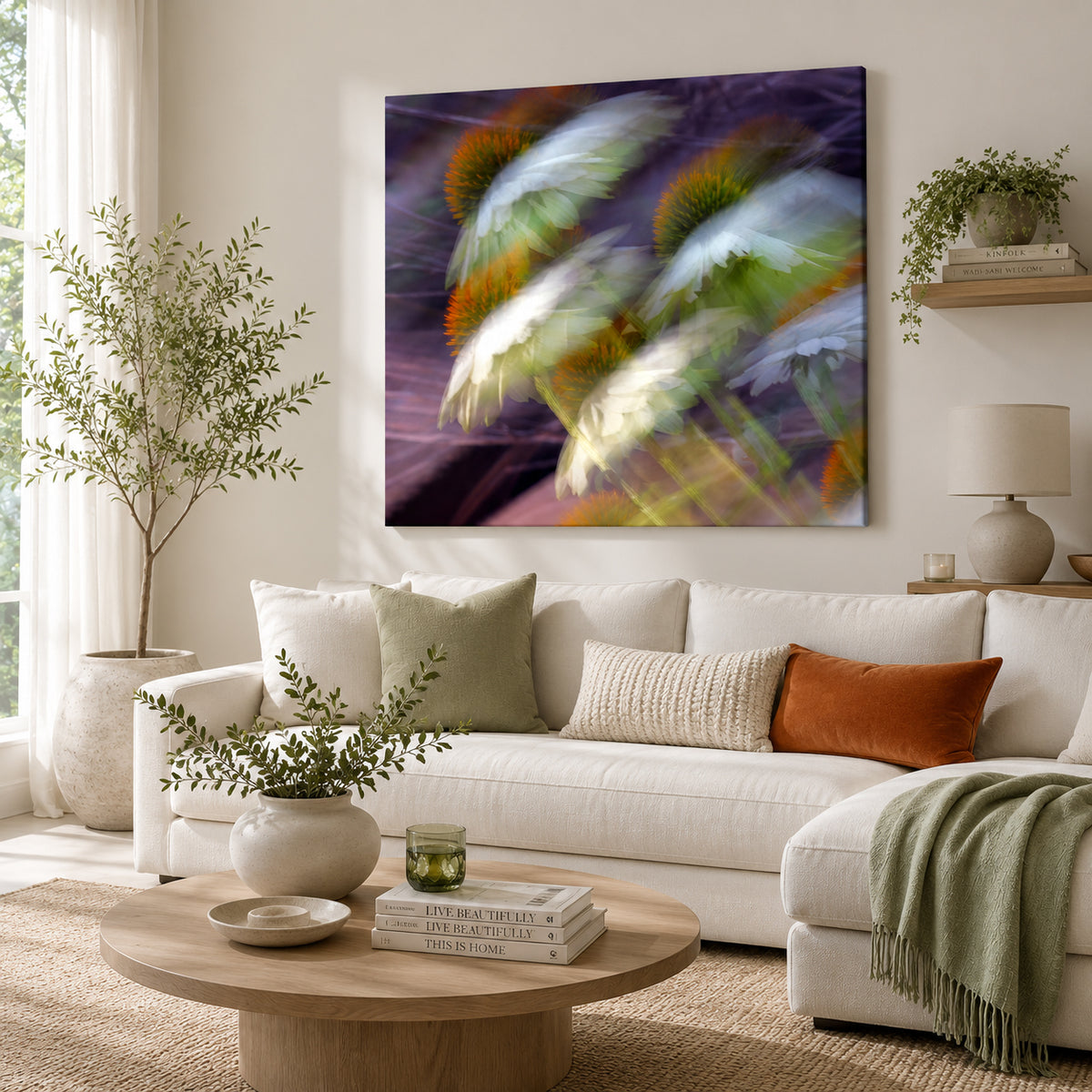 Floral Ballet – White Echinacea Impressionist Canvas Art Print