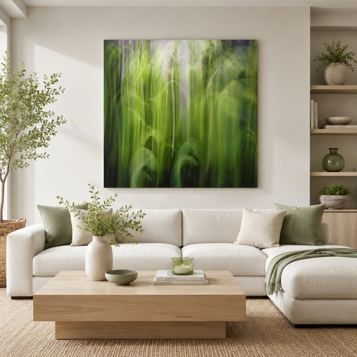 Verdant Cascade – White Hosta Impressionist Canvas Art Print