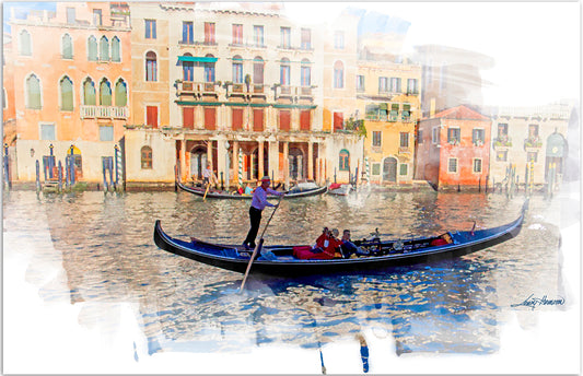 Gondola on the Grand Canal by LARRY HAMPTON